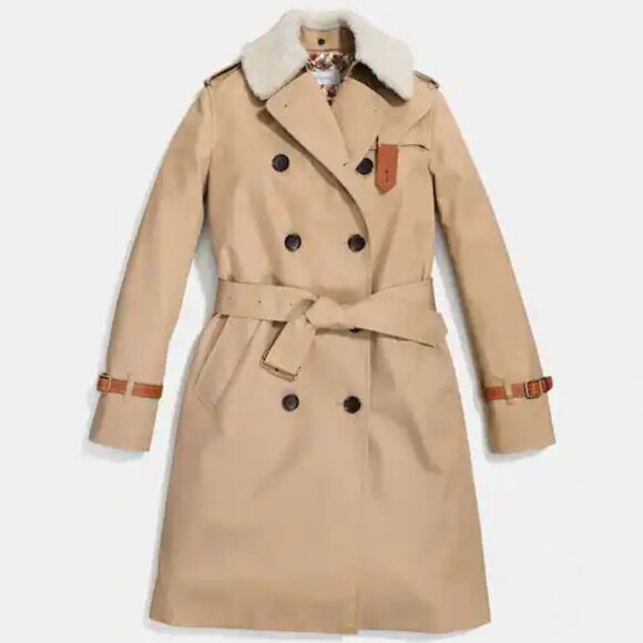 Coach Classic Animated Trench Coat with Shearling Collar 2 - Picture 1 of 13